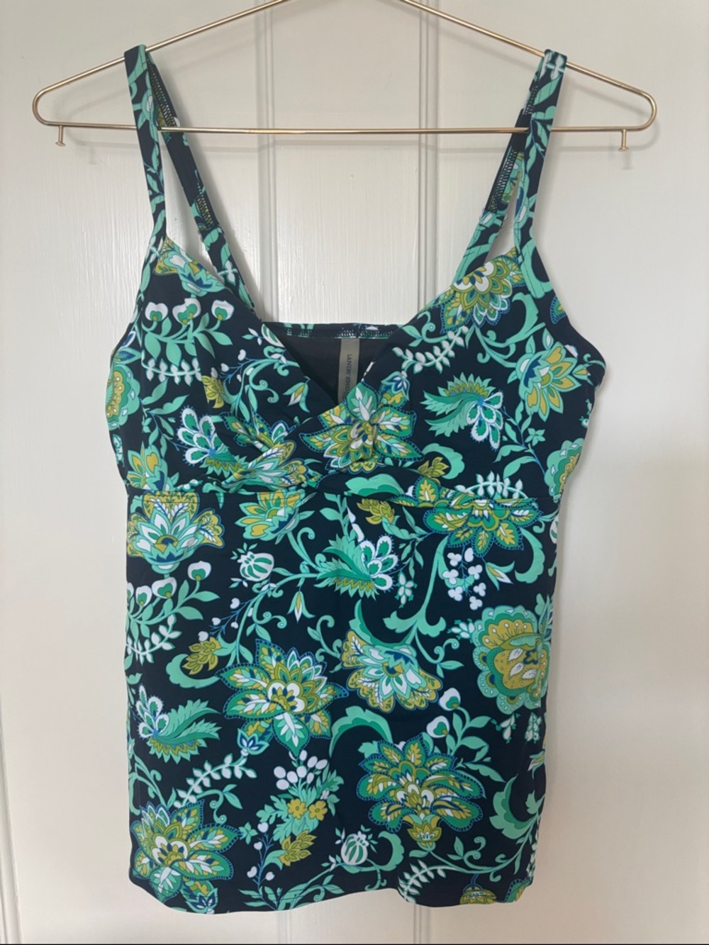 Women's Floral V-Neck Bikini Tankini Top in Teal & Navy